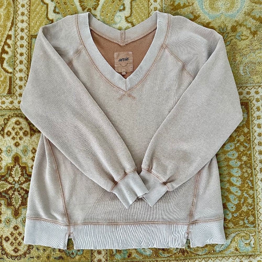 Aerie Downtime Double V-Neck Sweatshirt